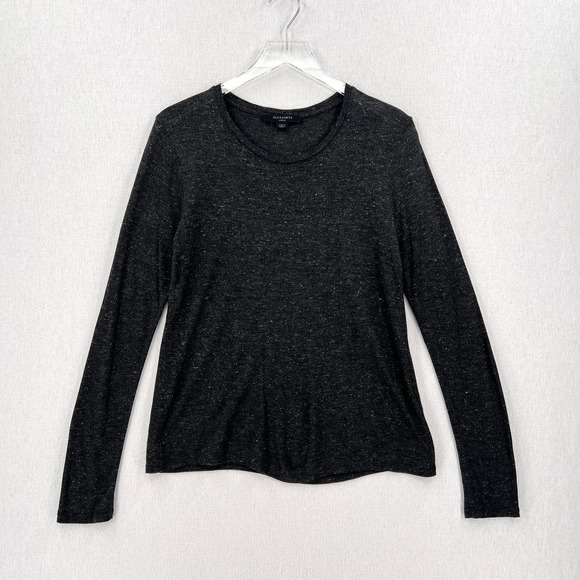 ALLSAINTS Esme Shimmers Tee Womens Large Charcoal Gray Silver Long Sleeve Crew - Picture 4 of 15